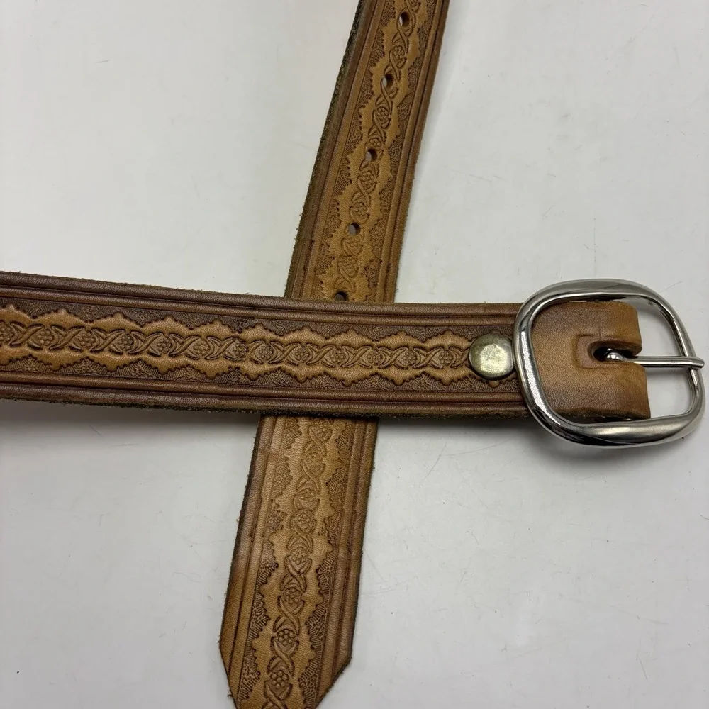 Vintage Tooled Leather Belt Mens 40 Western Brown Hippie Quality